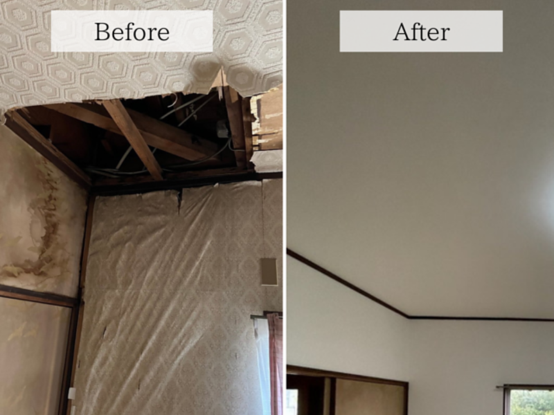 室内まで広がった雨漏りの天井張り替え工事を行いました